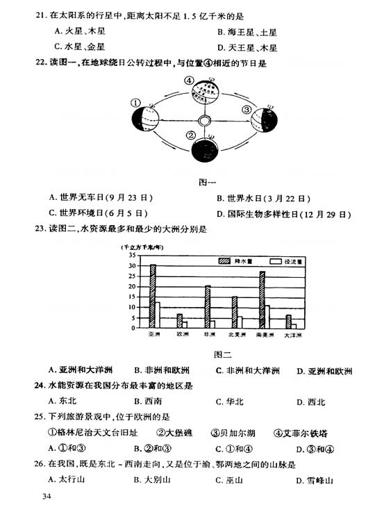 2006年成人高考高起点地理历史试题及答案(图3)